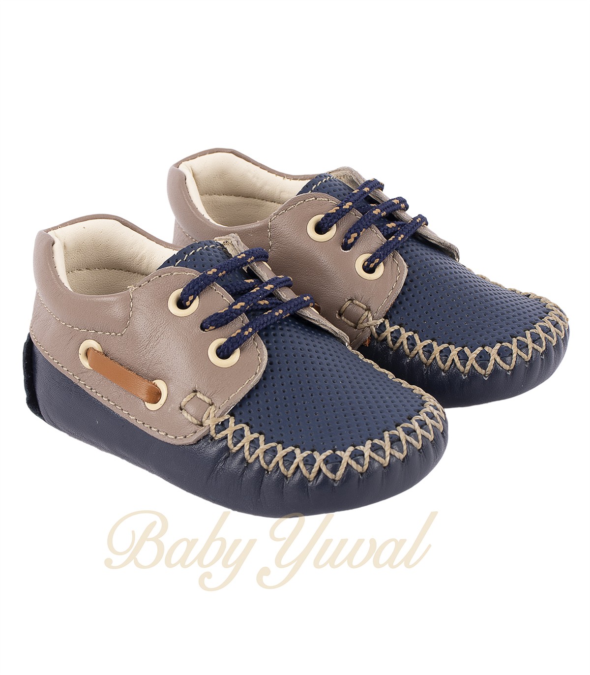 Calzado de 100% Cuero Pierre Azul con Beige | Línea Bebé