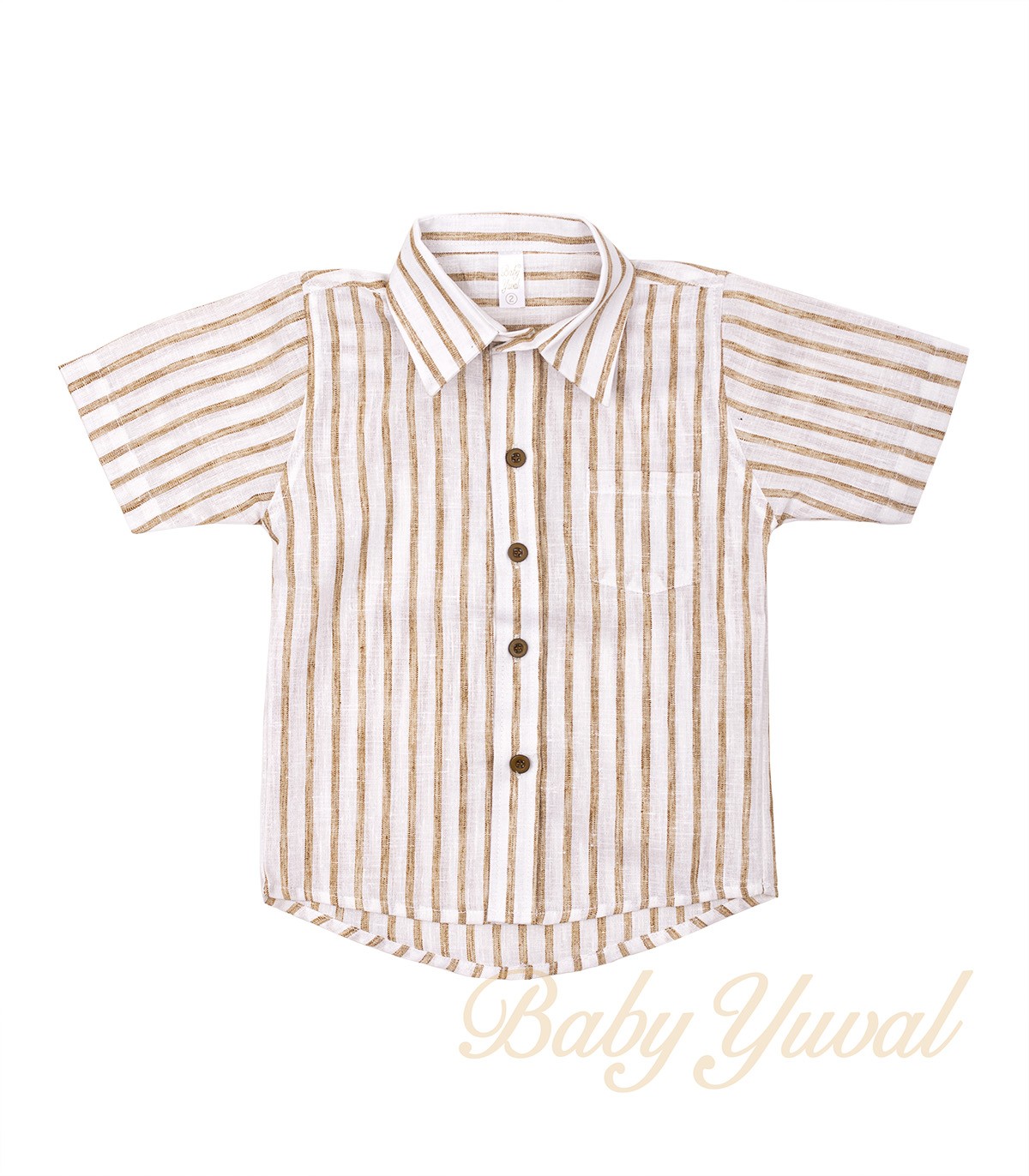 Camisa Manga Corta | Beige Rayas